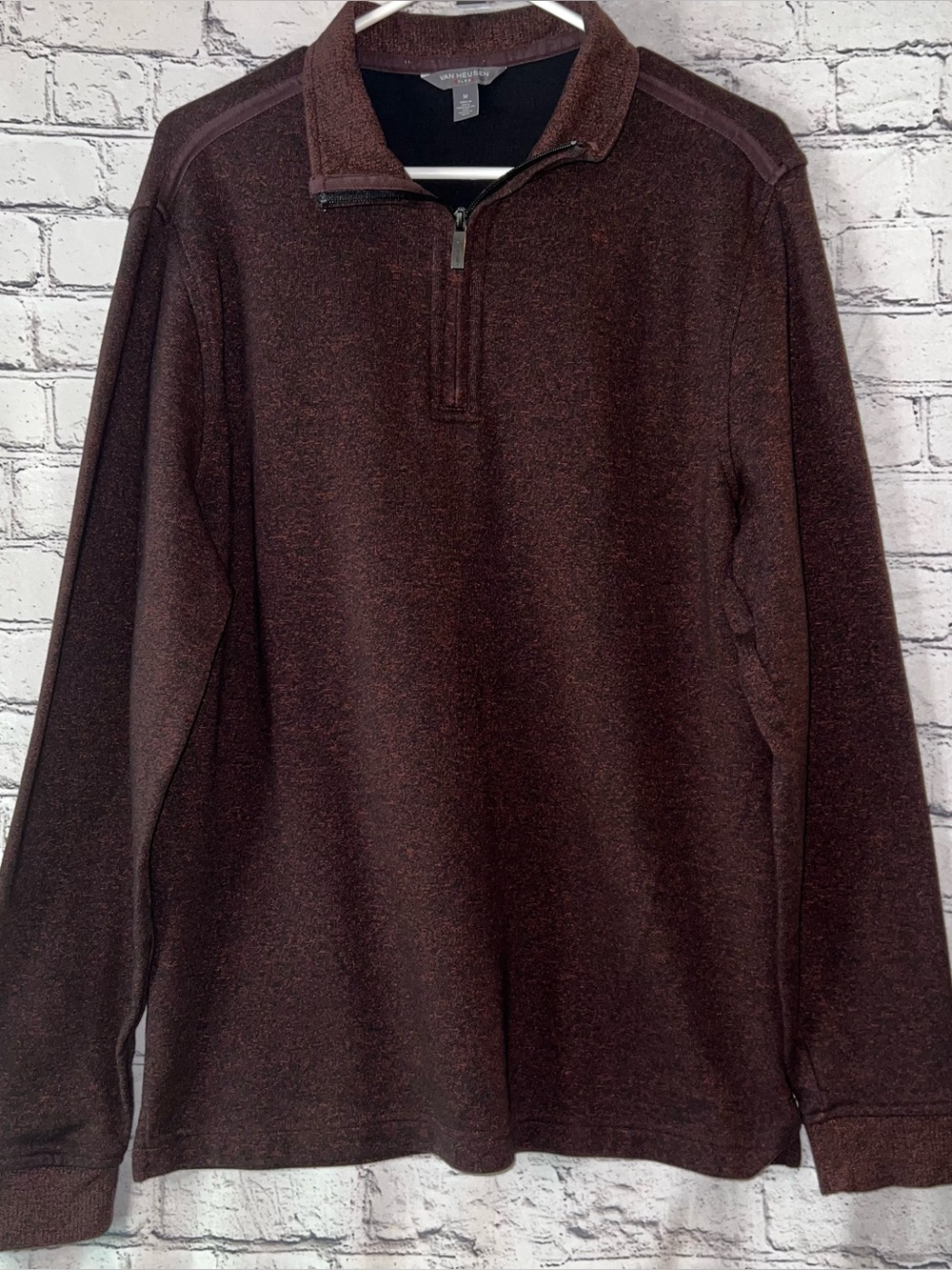 Van Heusen Men's Dark Brown Heather Quarter-Zip Pullover